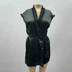 Vintage Slip Dress Size M Black Wrap Y2K Ruffle Detail Mini Demure Soft Girl